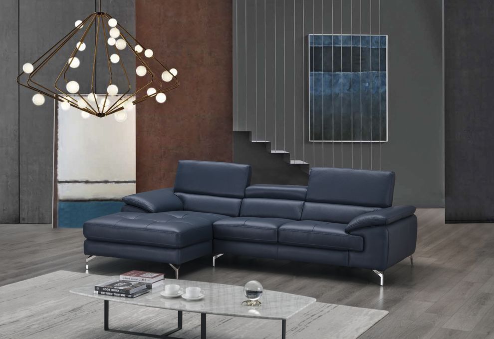 Adjustable blue leather sectional couch by J&M