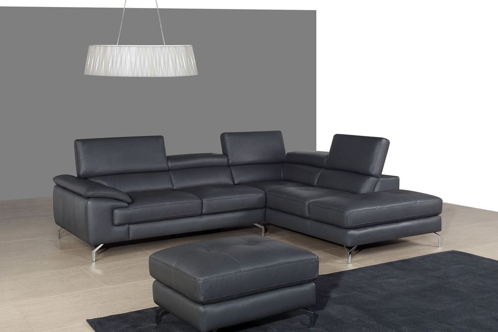 Gray contemporary leather sofa with flexible headrests by J&M