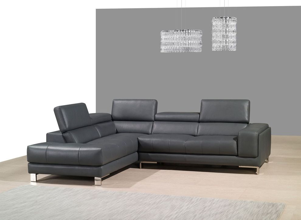 Gray full leather sectional w/ chrome legs by J&M