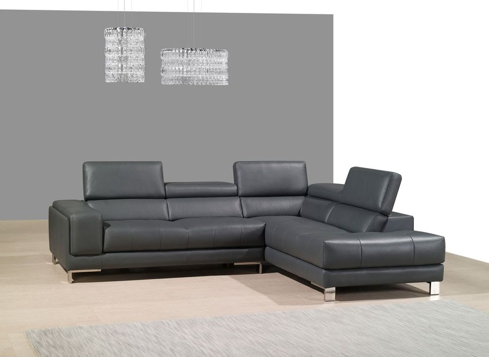 Gray full leather sectional w/ chrome legs by J&M