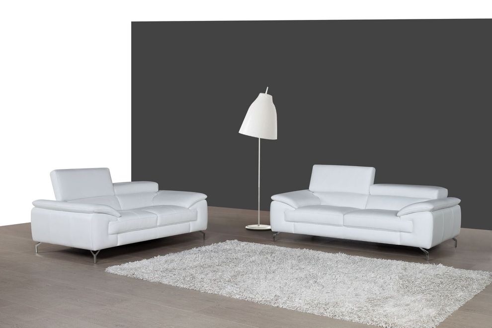 White Italian leather sofa w/ adjustable headrests by J&M