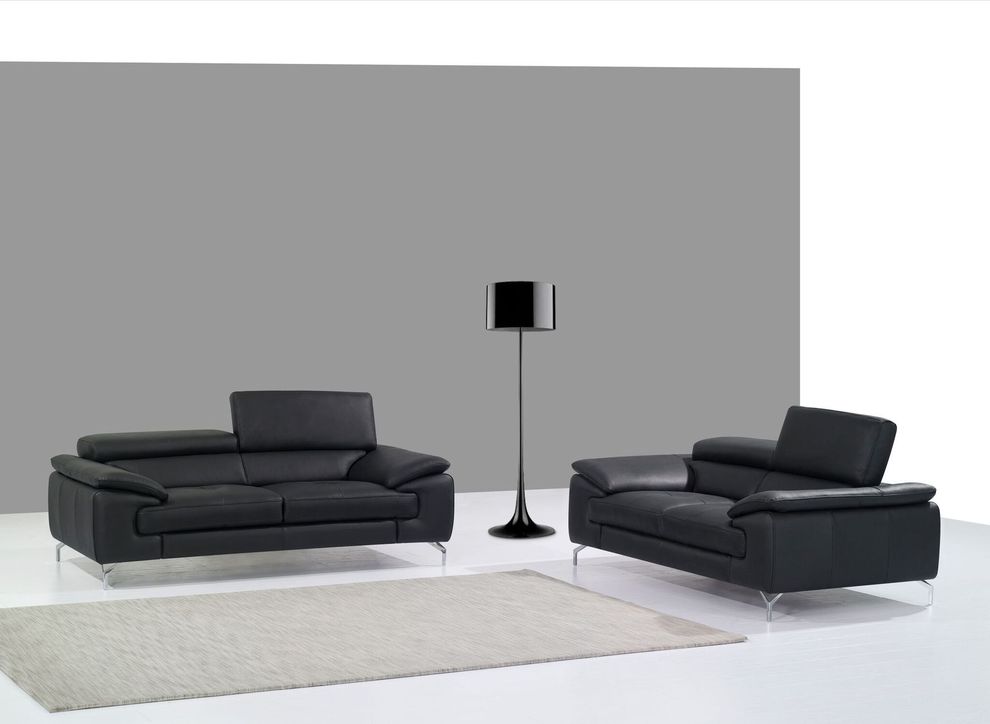 Black Italian leather sofa w/ adjustable headrests by J&M