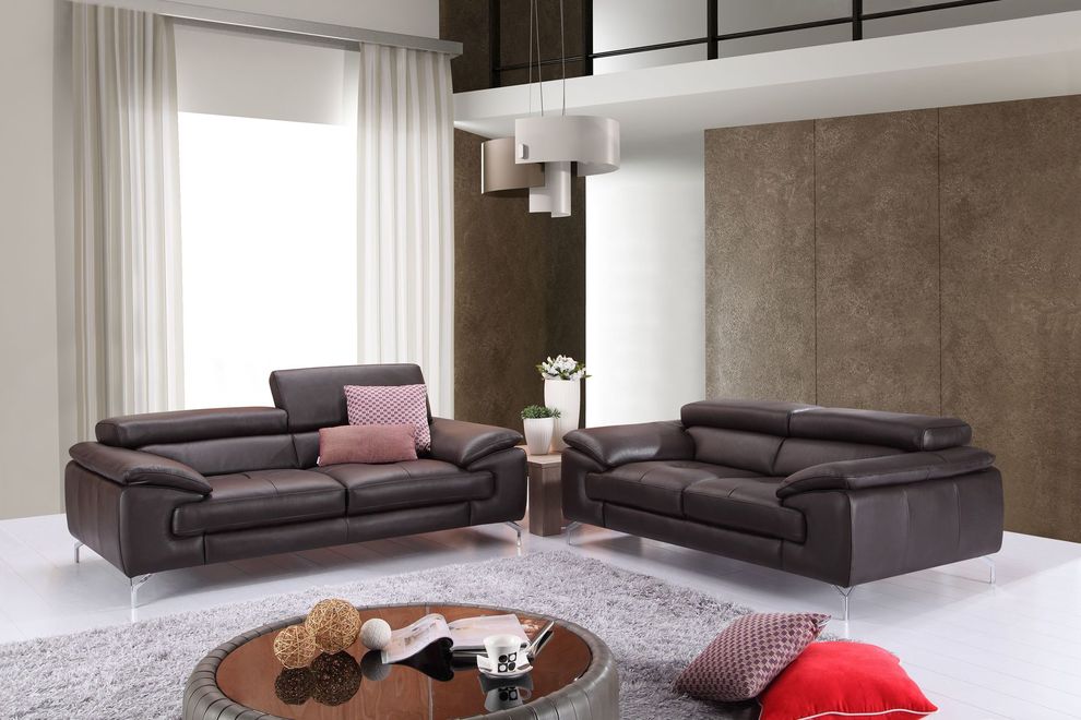 Brown Italian leather sofa/loveseat set by J&M