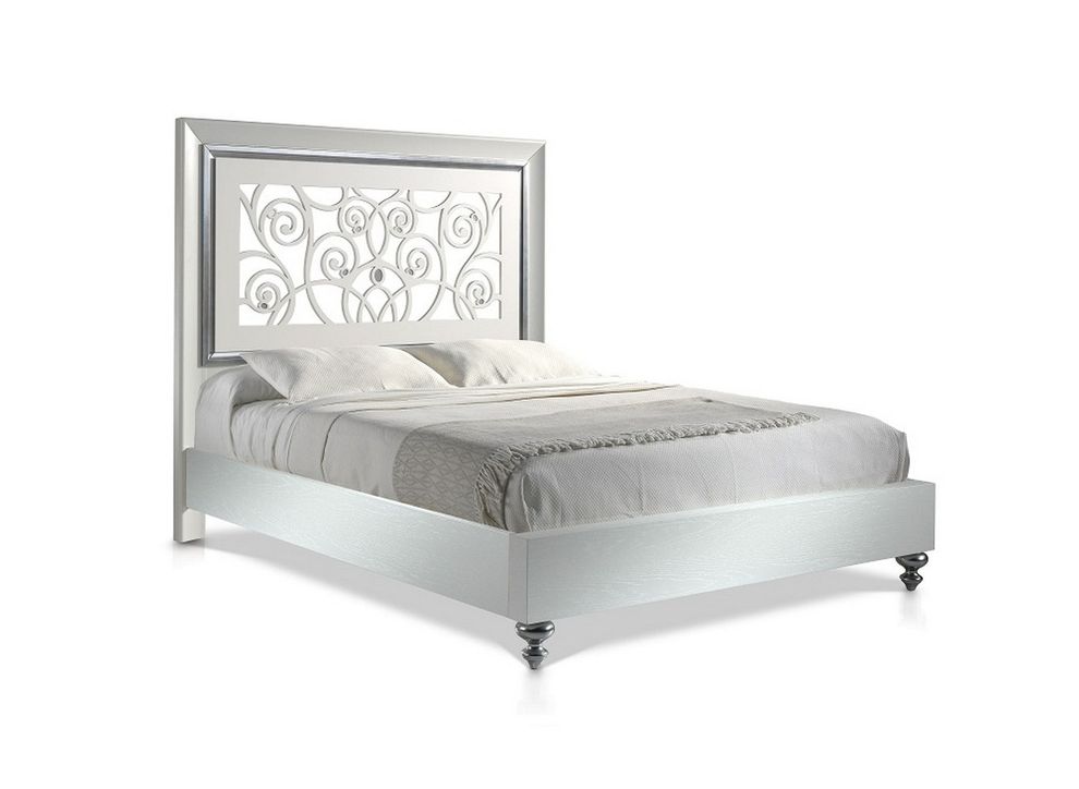 Silver accented veneer contemporary bed made in Spain by J&M