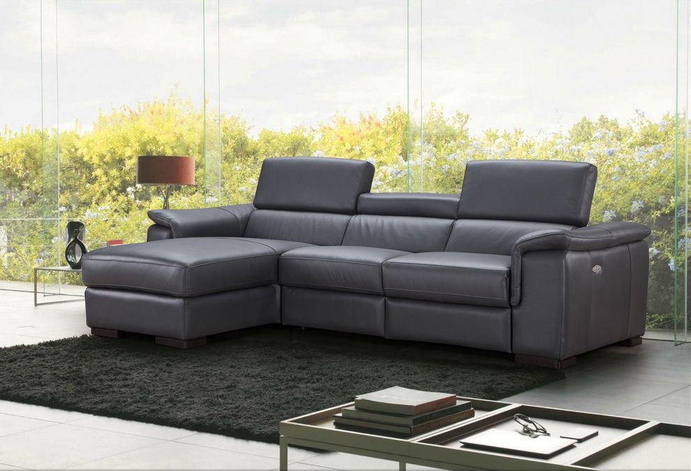 Dark gray premium leather sectional by J&M