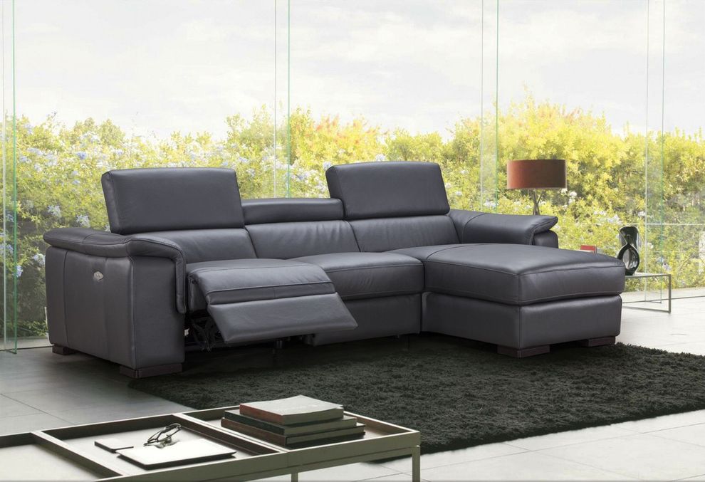 Dark gray premium leather motion sectional by J&M