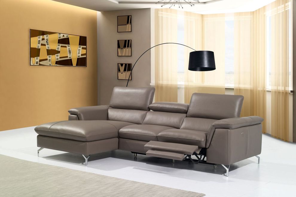 Power recliner full brown leather sectional sofa by J&M