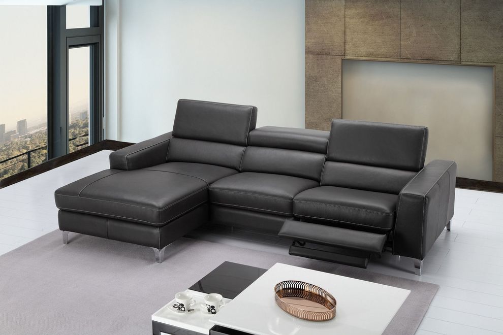 Espresso gray premium leather power recliner sectional by J&M