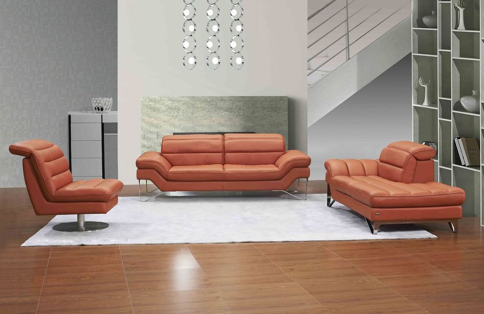 Low-profile contemporary orange sofa/love/chair set by J&M