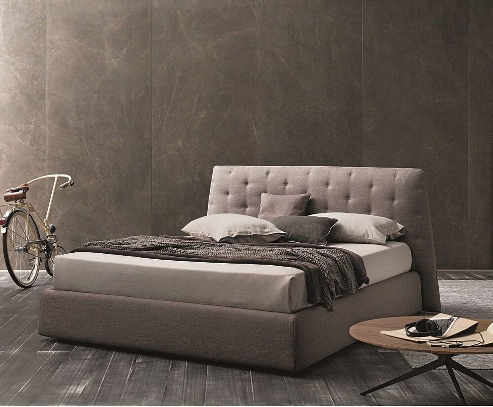 Platform storage bed in taupe gray fabric by J&M