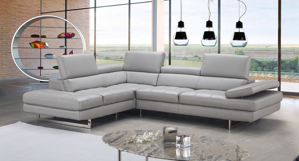 Light gray leather Italian sectional sofa by J&M
