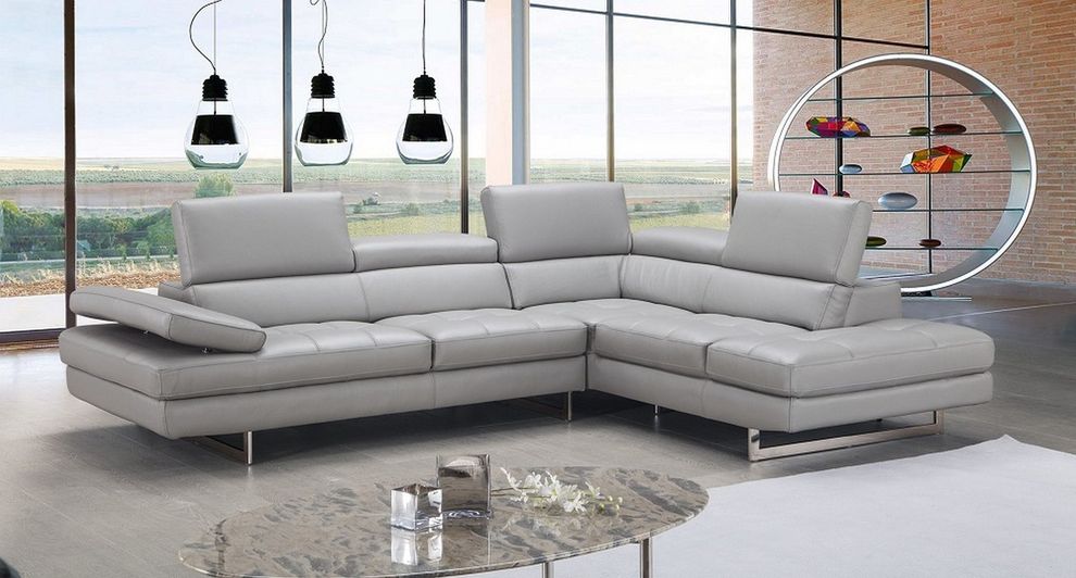 Light gray leather Italian sectional sofa by J&M