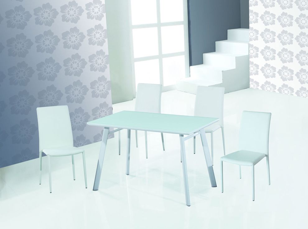 White chairs + glass top table 5pcs casual set by J&M