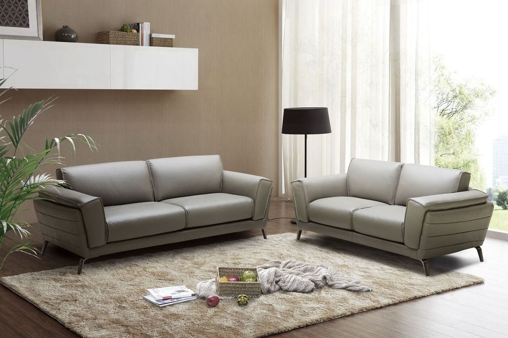 Gray full leather contemporary sofa by J&M