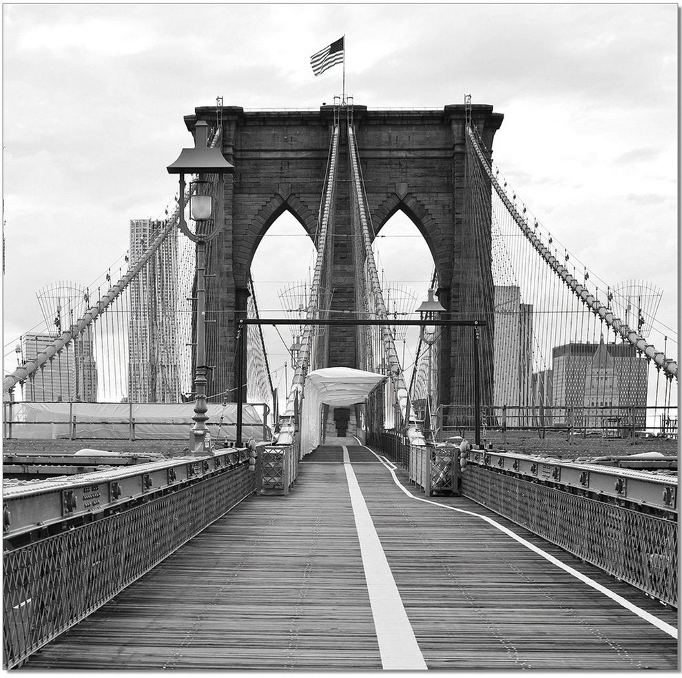 Brooklyn bridge flag premium acrylic wall art by J&M