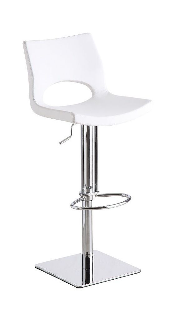 Modern chrome steel swivel bar stool in white by J&M