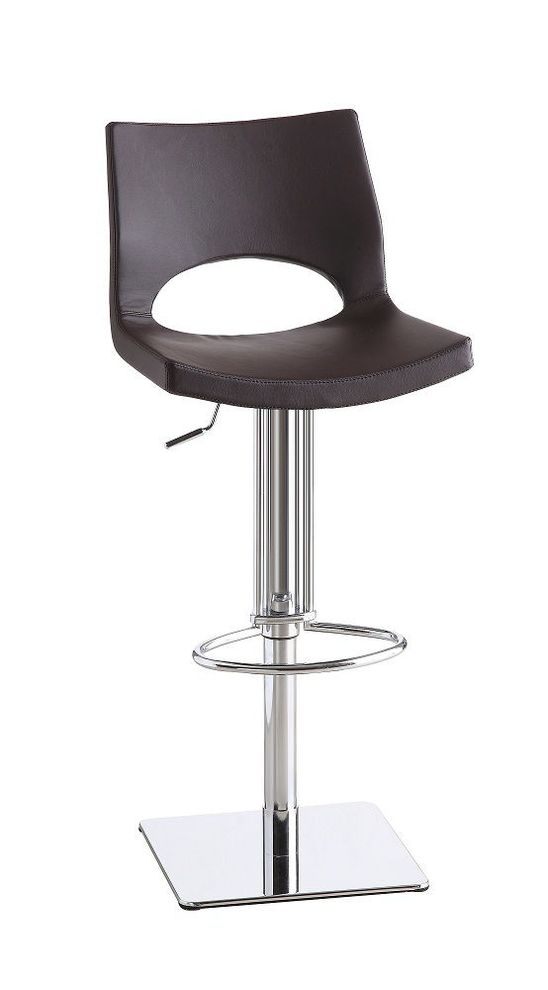 Modern chrome steel swivel bar stool in brown by J&M