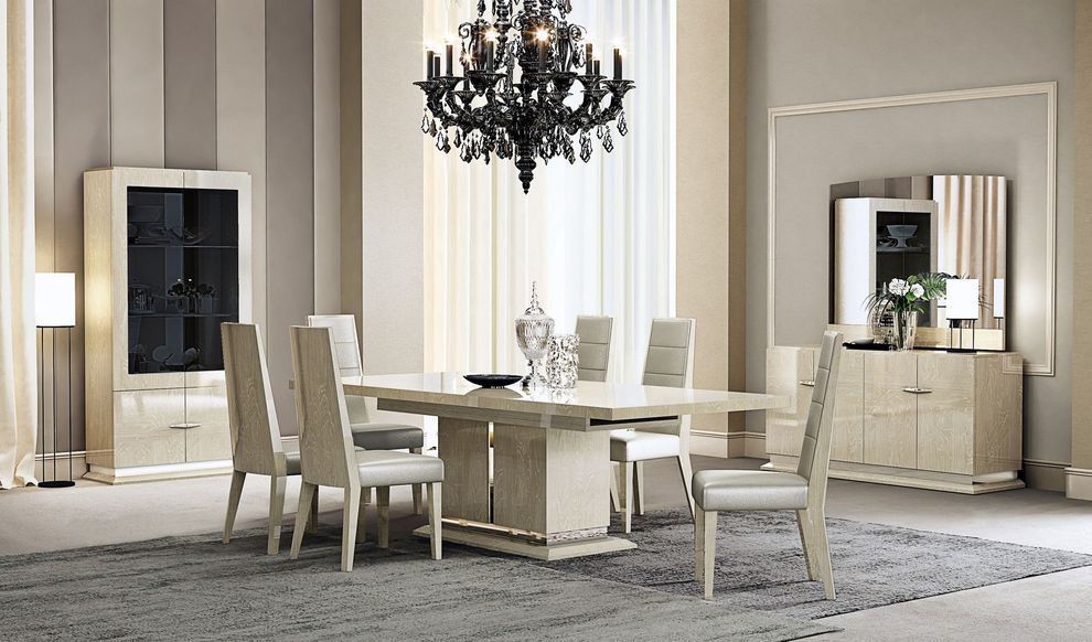 Light walnut / beige high gloss modern dining table by J&M