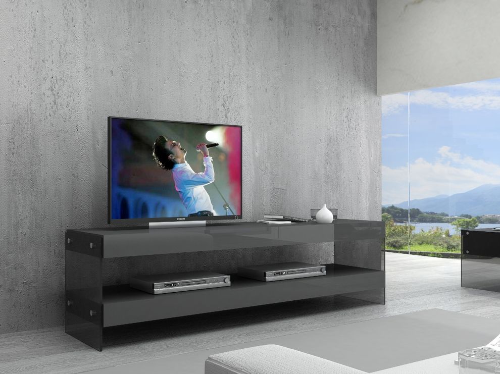 Contemporary gray glass / high gloss tv-unit by J&M