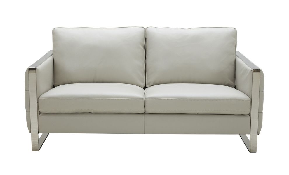 Light gray contemporary leather loveseat by J&M