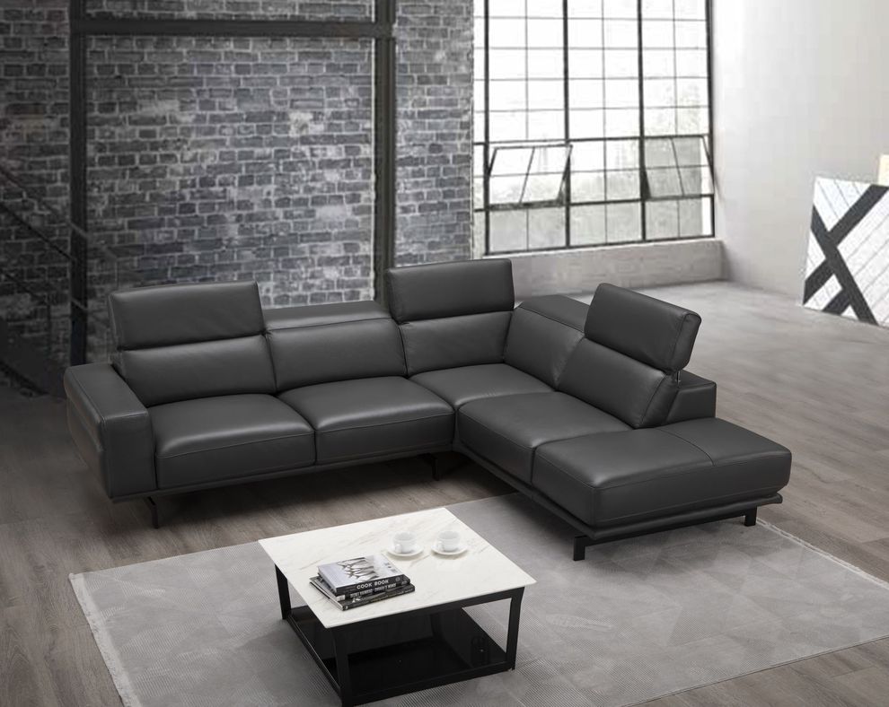 Modern slate gray leather sectional by J&M