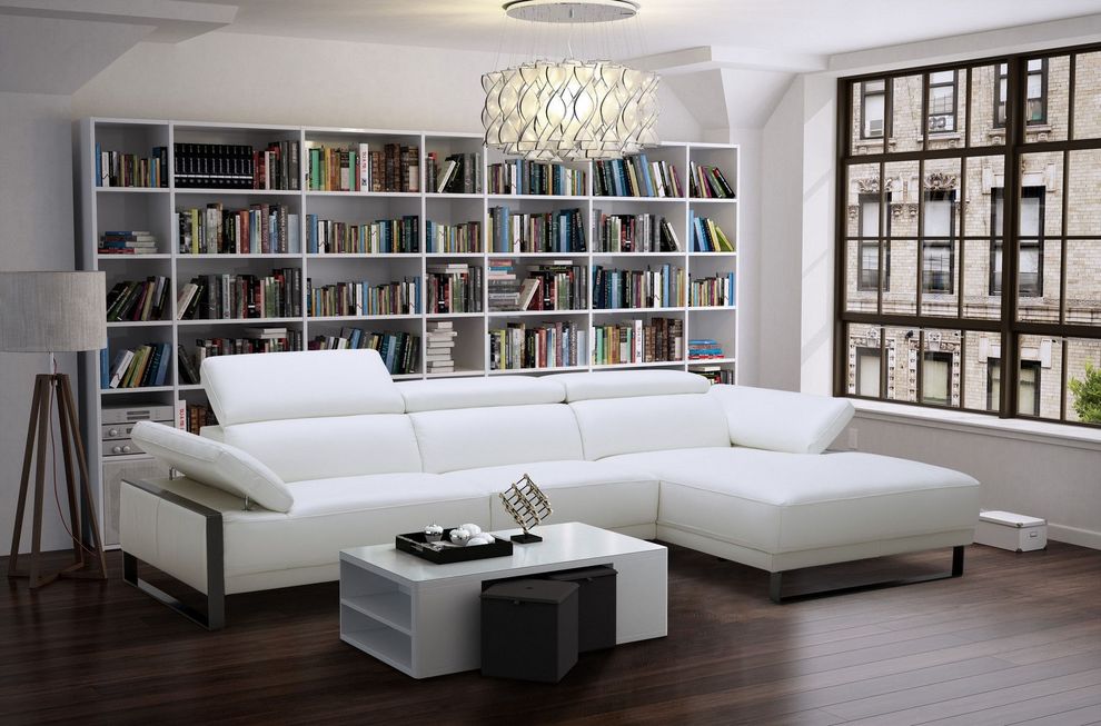 White leather low-profile sectional sofa by J&M
