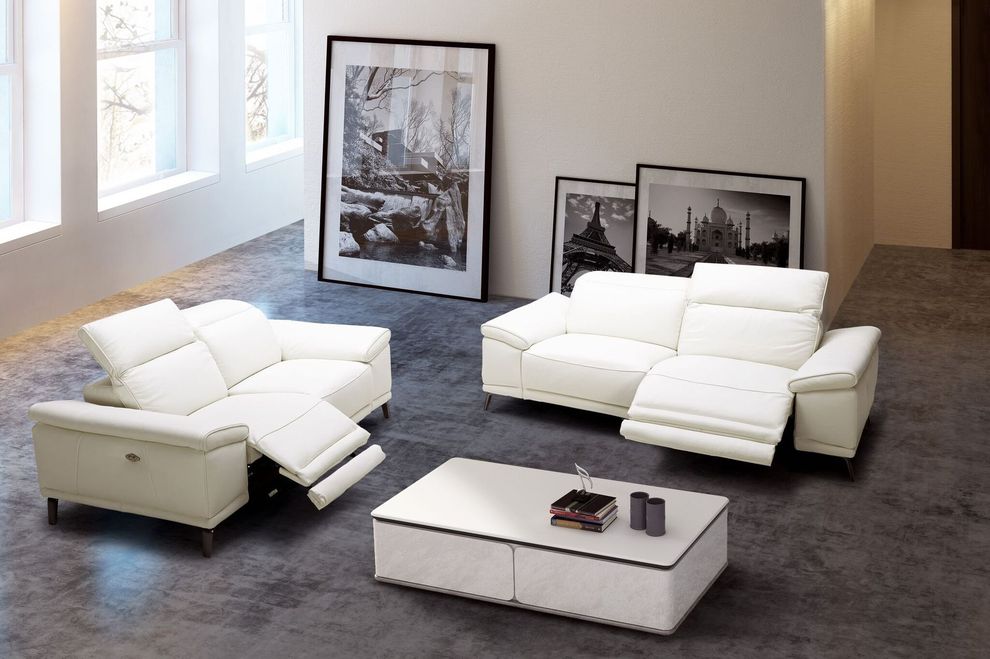 White thick premium leather recliner sofa by J&M