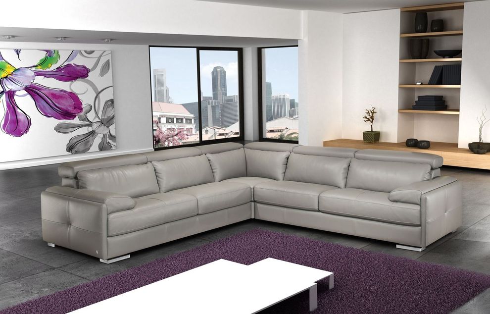 Gray leather oversized L-shaped sectional sofa by J&M