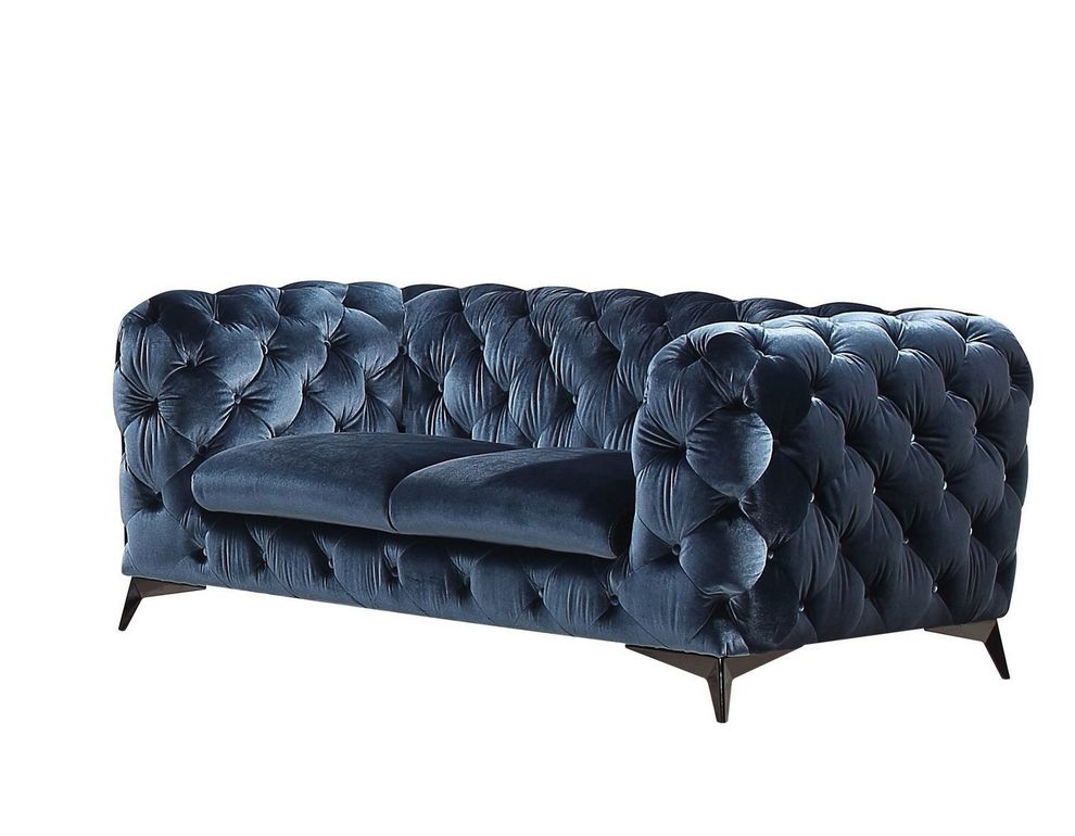 Glam style velour fabric tufted loveseat by J&M