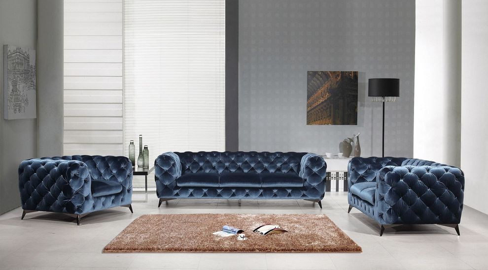 Glam style velour fabric tufted sofa/loveseat/chair set by J&M