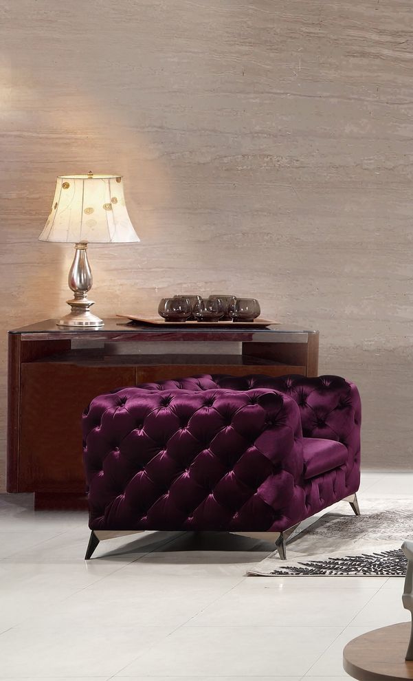Glam style velour fabric tufted chair by J&M