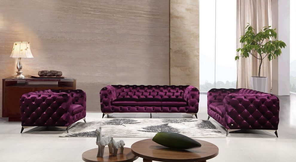 Glam style velour fabric tufted sofa by J&M