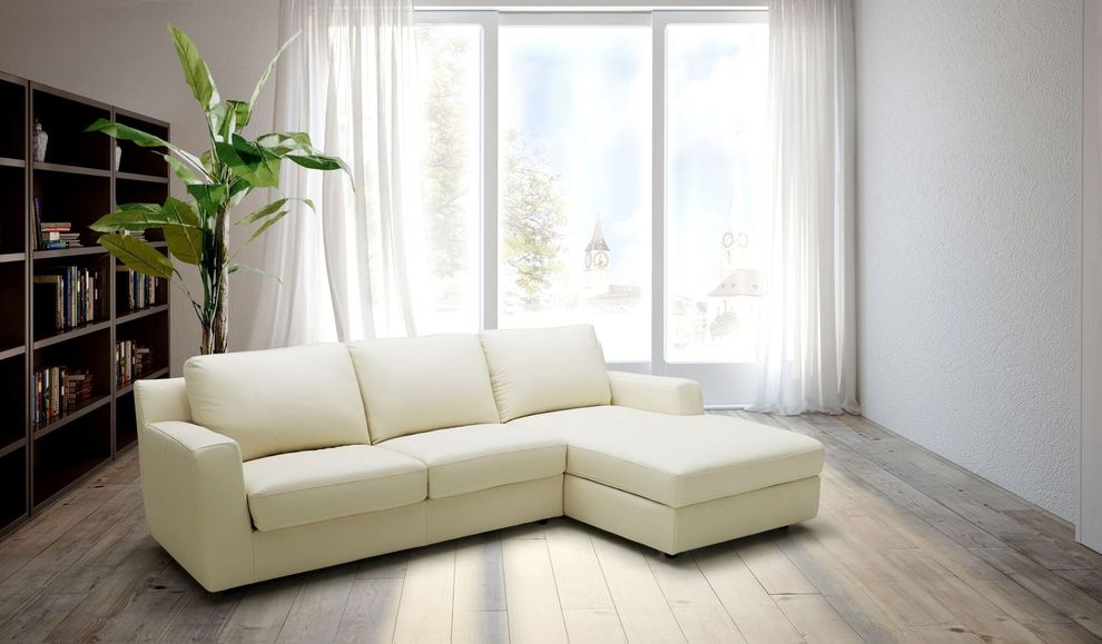 Storage/sleeper beige leather modern sectional sofa by J&M