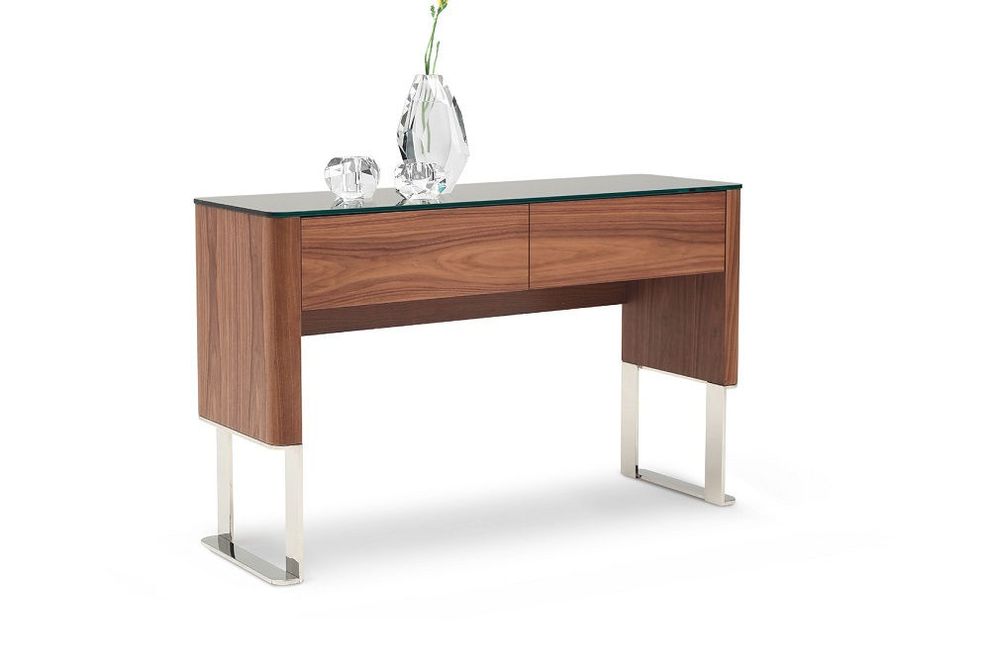 Modern walnut/glass console table by J&M