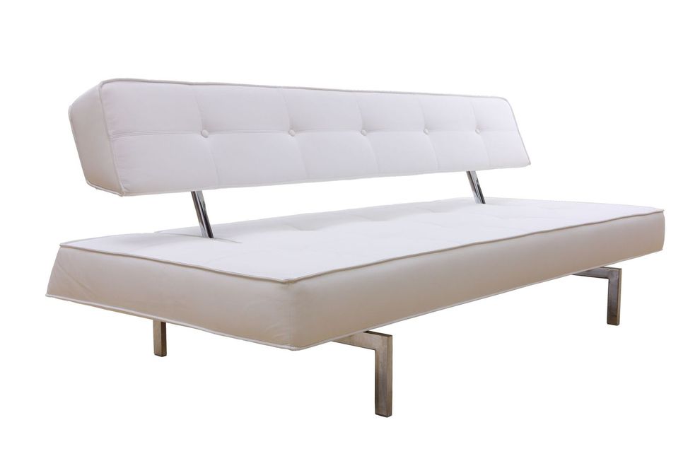 Elegant contemporary white sofa bed w/ tufted seat by J&M