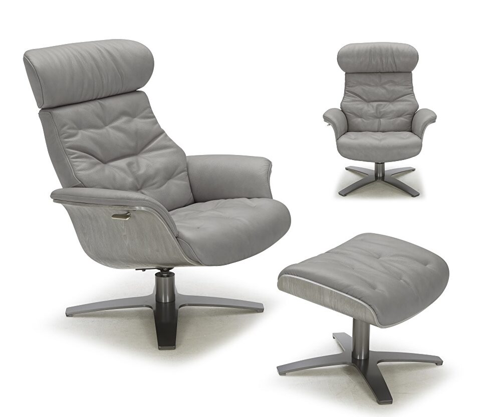 Chaise chair in full thick gray leather by J&M