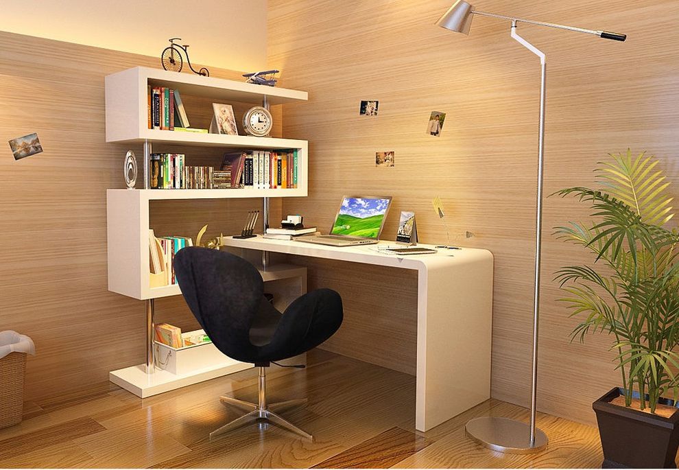 Storage/shelf white lacquer modern desk by J&M