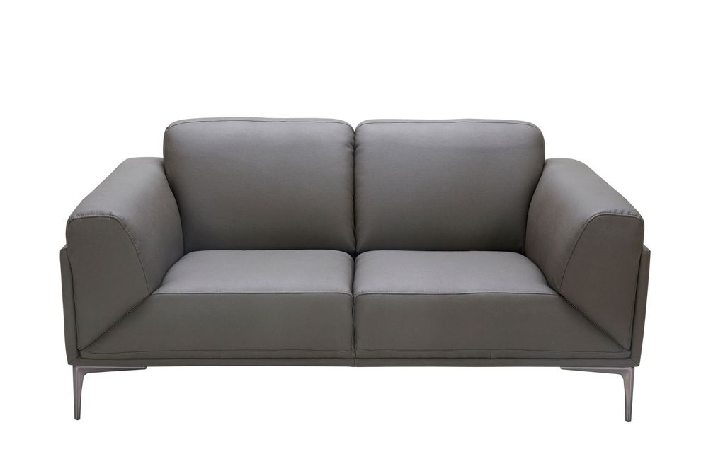 Gray leather contemporary loveseat by J&M