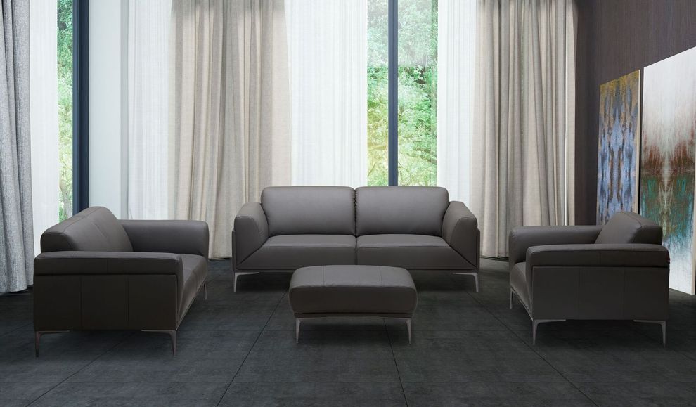 Dark gray leather contemporary sofa by J&M