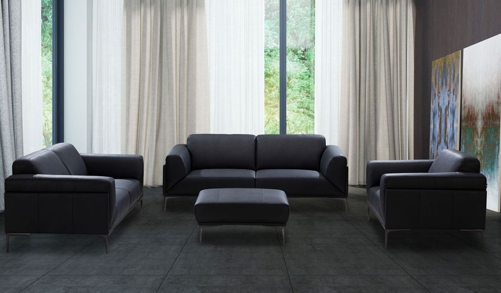 Black leather modern sofa by J&M