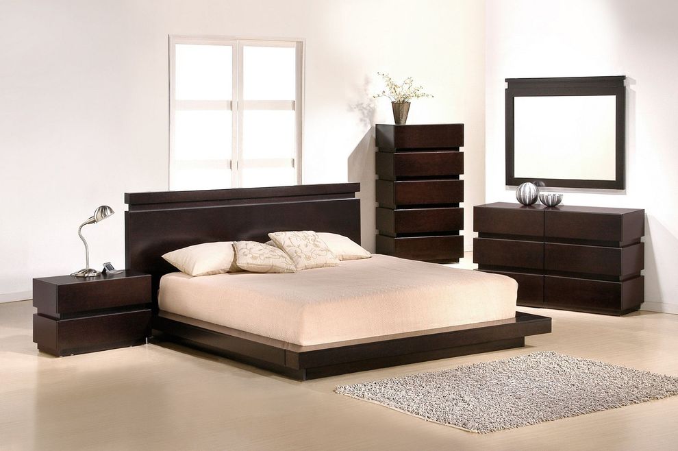 Brown quality wood low-profile platform bed by J&M