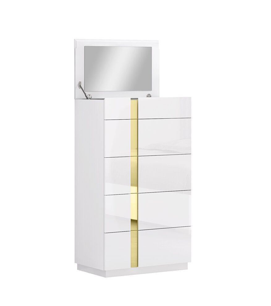 White / gold contemporary glossy chest by J&M