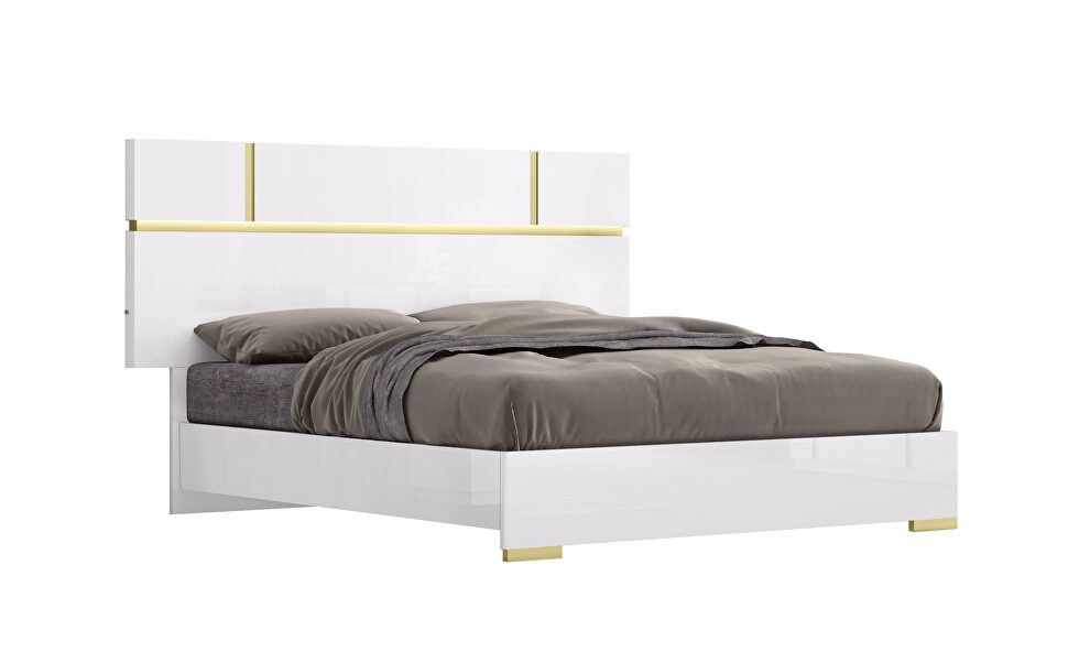 White / gold contemporary glossy king bed by J&M