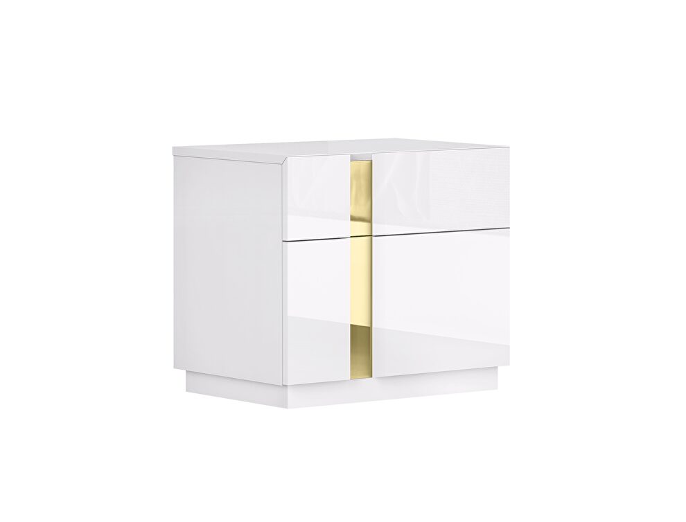 White / gold contemporary glossy nightstand by J&M