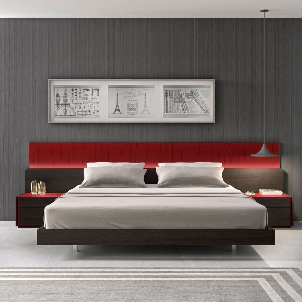 Modern red/brown low king bed w/ platform by J&M