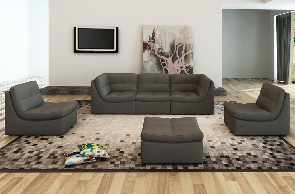 6pcs living room set in grey leather by J&M