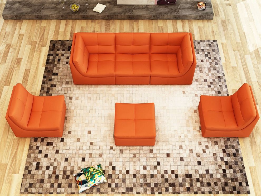 6pcs living room set in pumkin orange leather by J&M