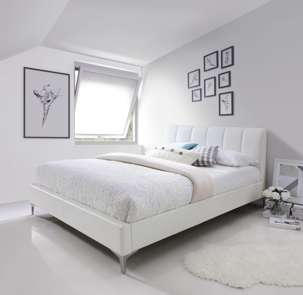White upholstered simple platform bed by J&M