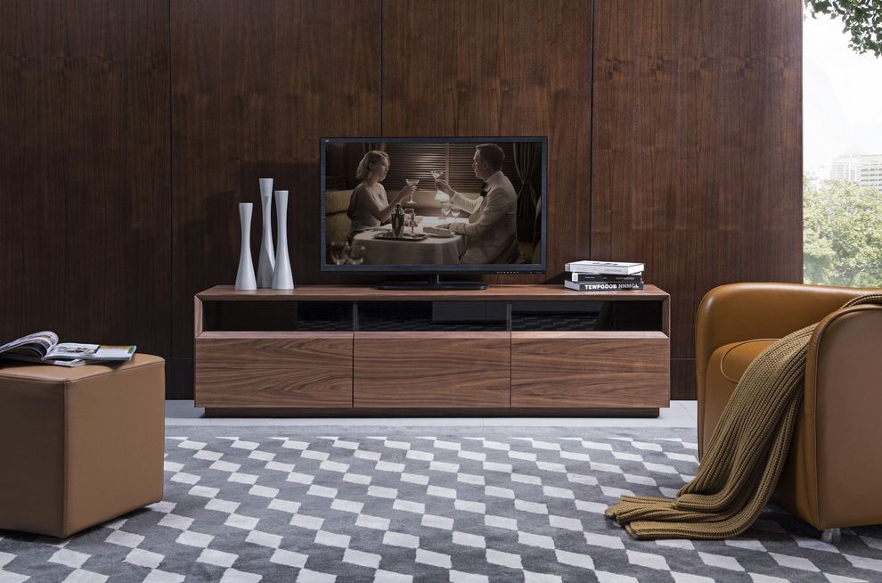 Warm walnut veneer contemporary TV Stand by J&M