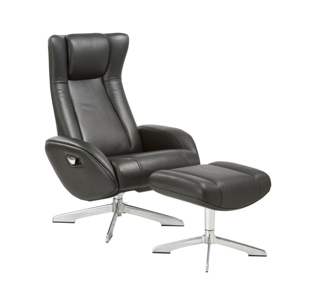Recliner leisure lounger chair + ottoman set in black by J&M